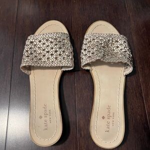 kate Spade Pink Metallic Woven Slide Sandals
